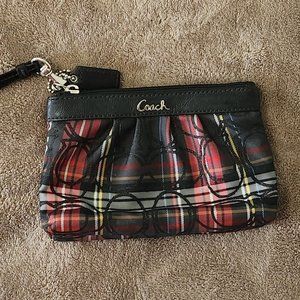 COACH Signature Tartan Plaid Glitter Pleated Canvas Wristlet - New